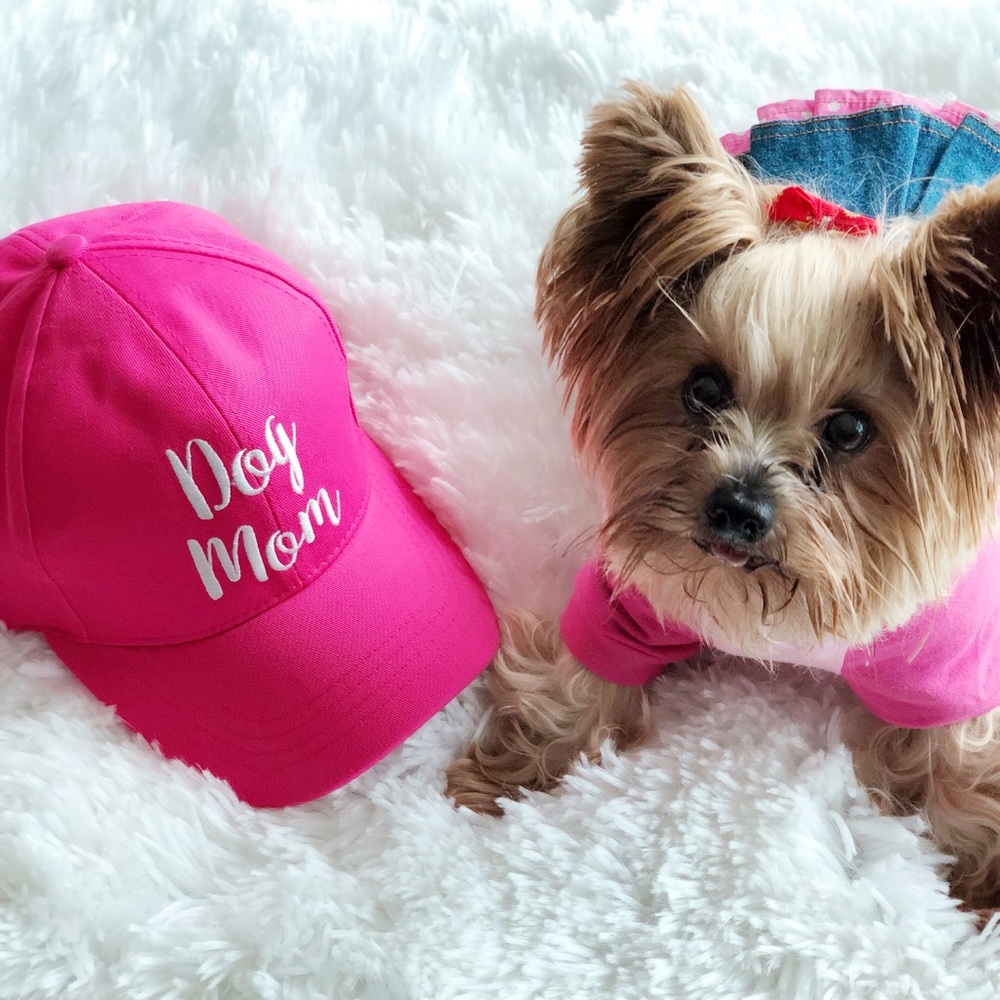 PINK DOG MOM EMBROIDERED BALL CAP